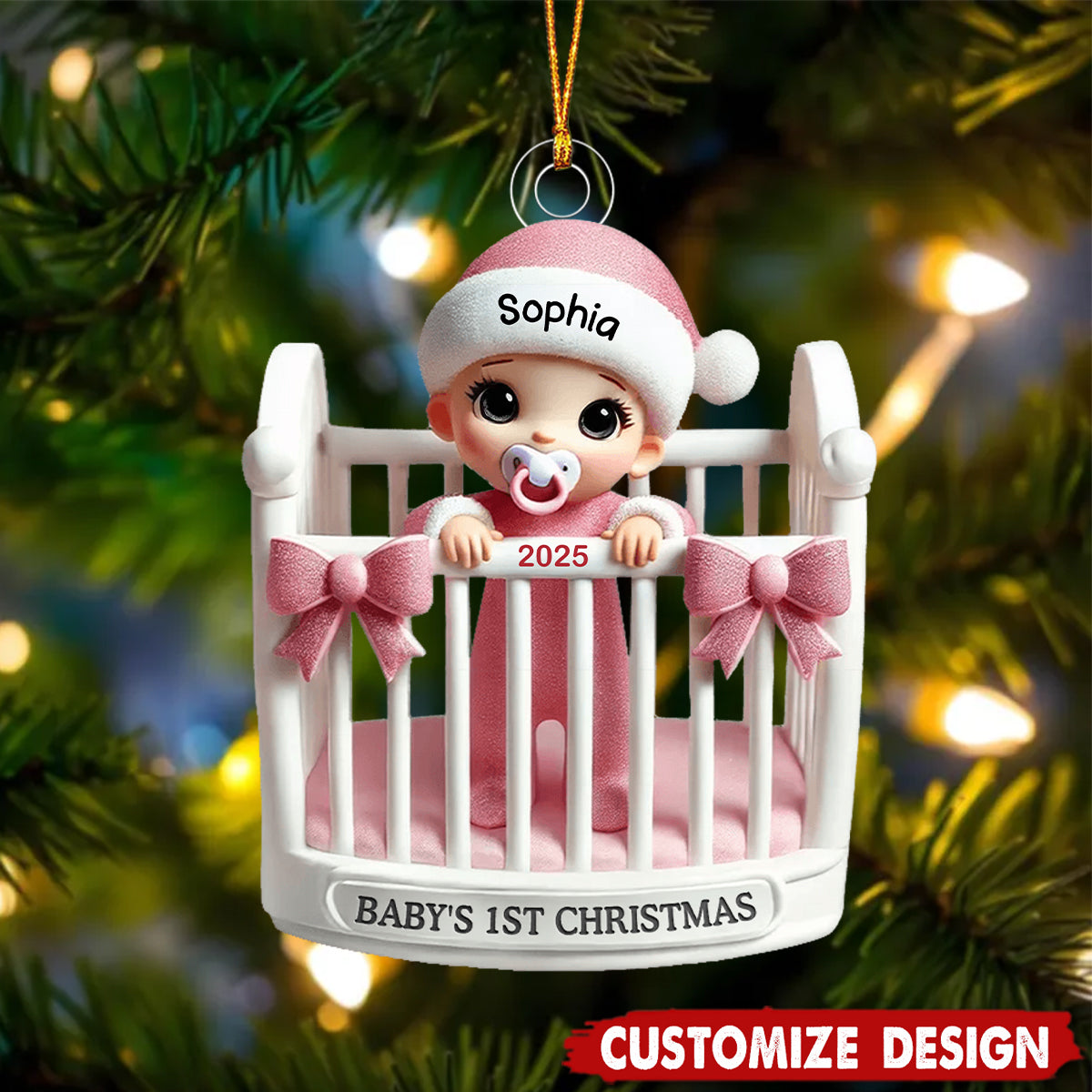 Personalized Baby Inside Crib 3D Effect Baby's First Christmas Ornament-2024 New Release