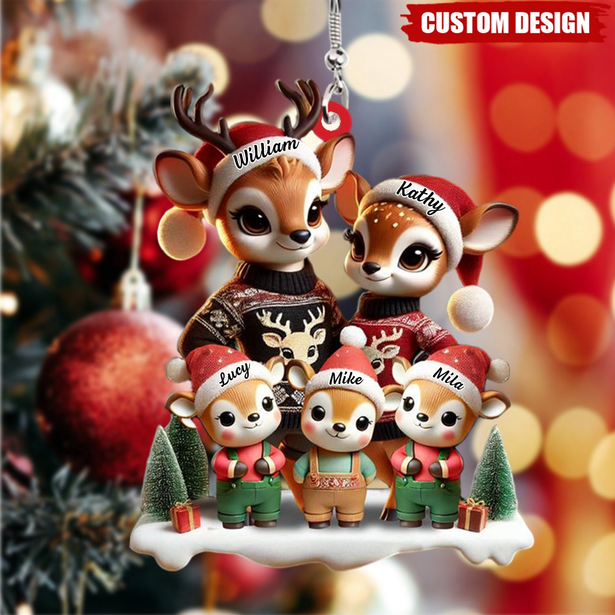 Deer Family Personalized Shaped Ornament, Christmas Family Gift