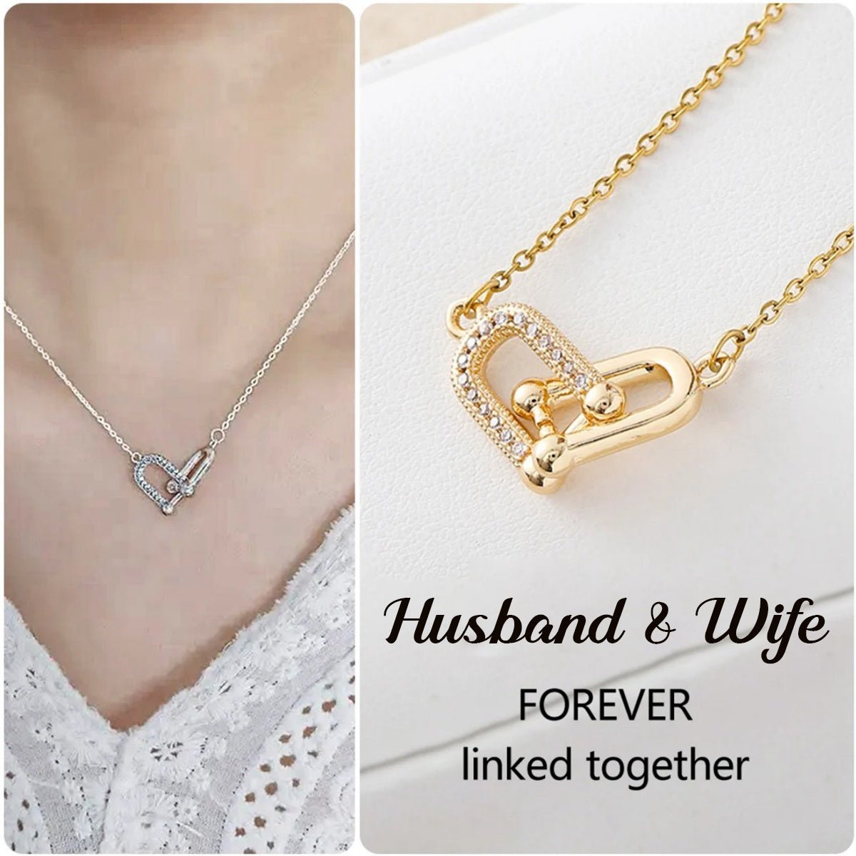Husband & Wife Interlocking Horseshoe Buckle Necklace