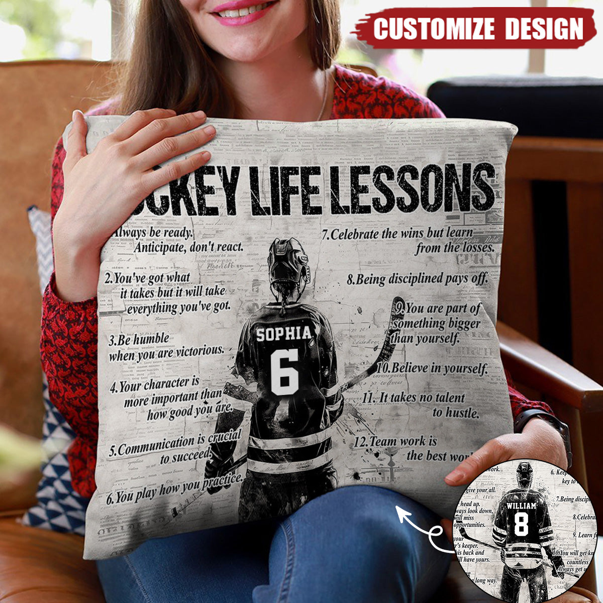 Personalized Hockey Life Lessons Pillow-Gift For Hockey Lovers