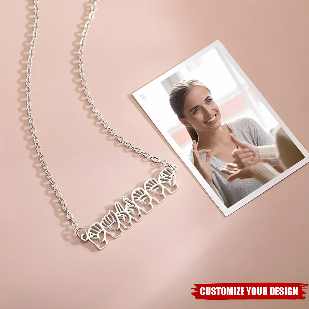 Personalized American Sign Language Necklace with Fingerspelling Name Charm Heartwarming Gift for Deaf ASL Interpreter Teacher