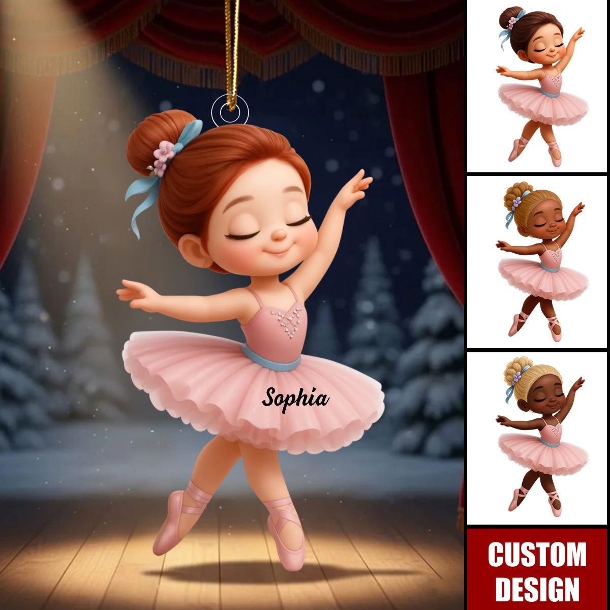 Personalized Little Girl Balletina Dance Christmas Ornament