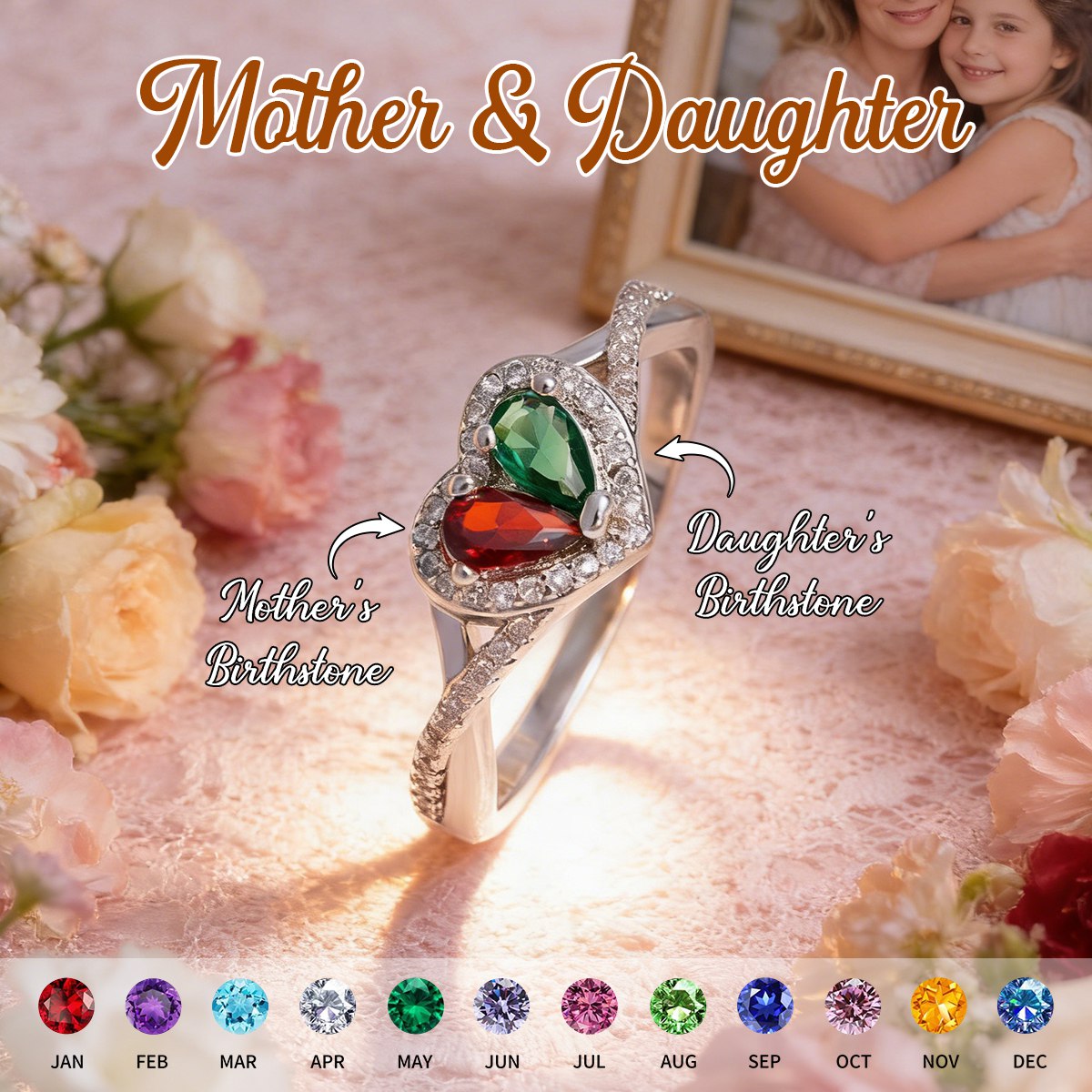 Personalized Mother Daughter Birthstone Ring-Mother's Day Gifts