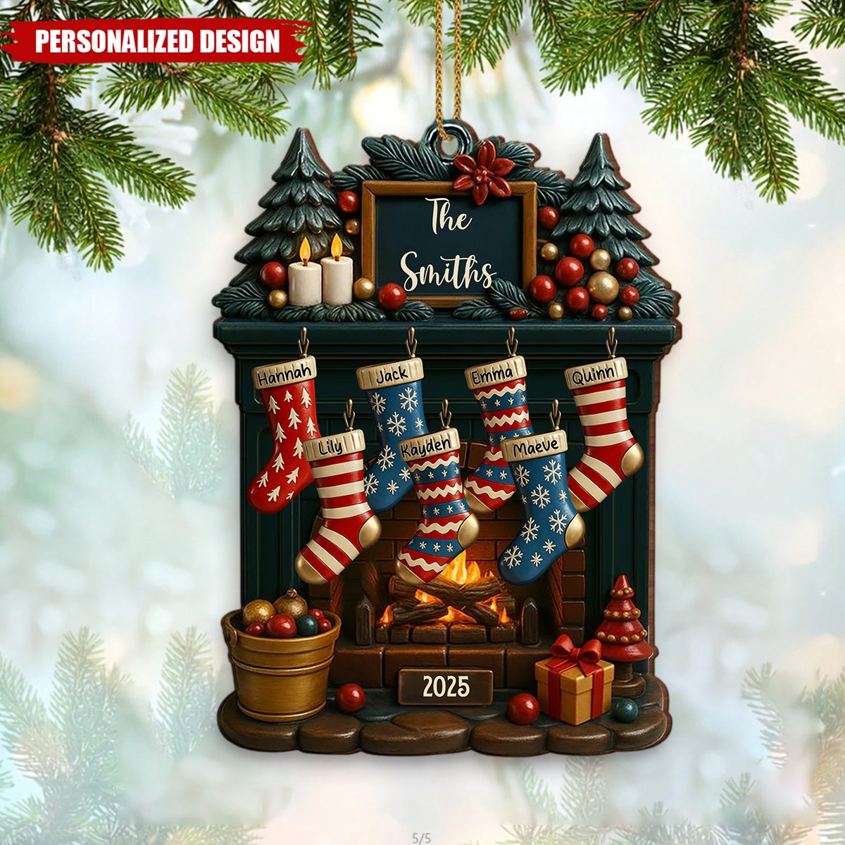 Holiday Gatherings-Personalized Family Name Wood Ornament