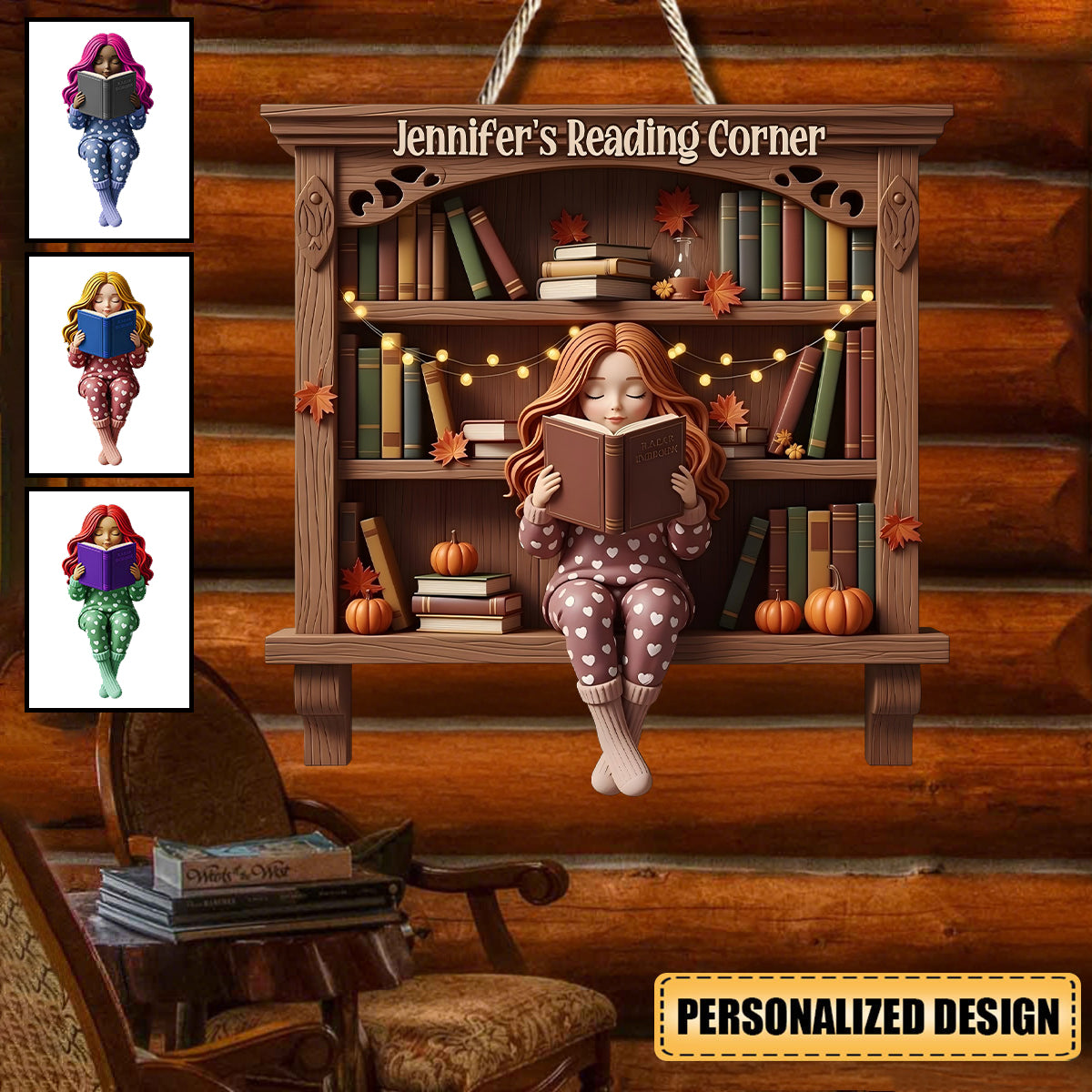 Reading Corner - Personalized Book Custom Shaped Wood Sign