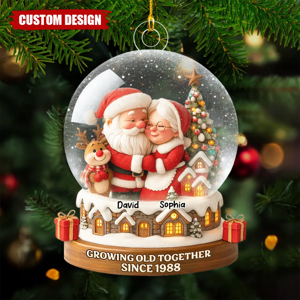Santa Couple Acrylic Ornament with Cozy Hug Design, Perfect Christmas Gift for Couples