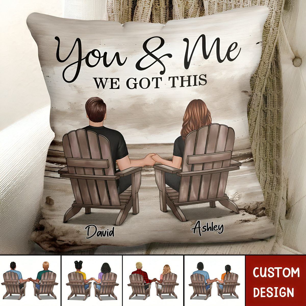 Retro Vintage Back View Couple Sitting Beach Landscape Personalized Pillow