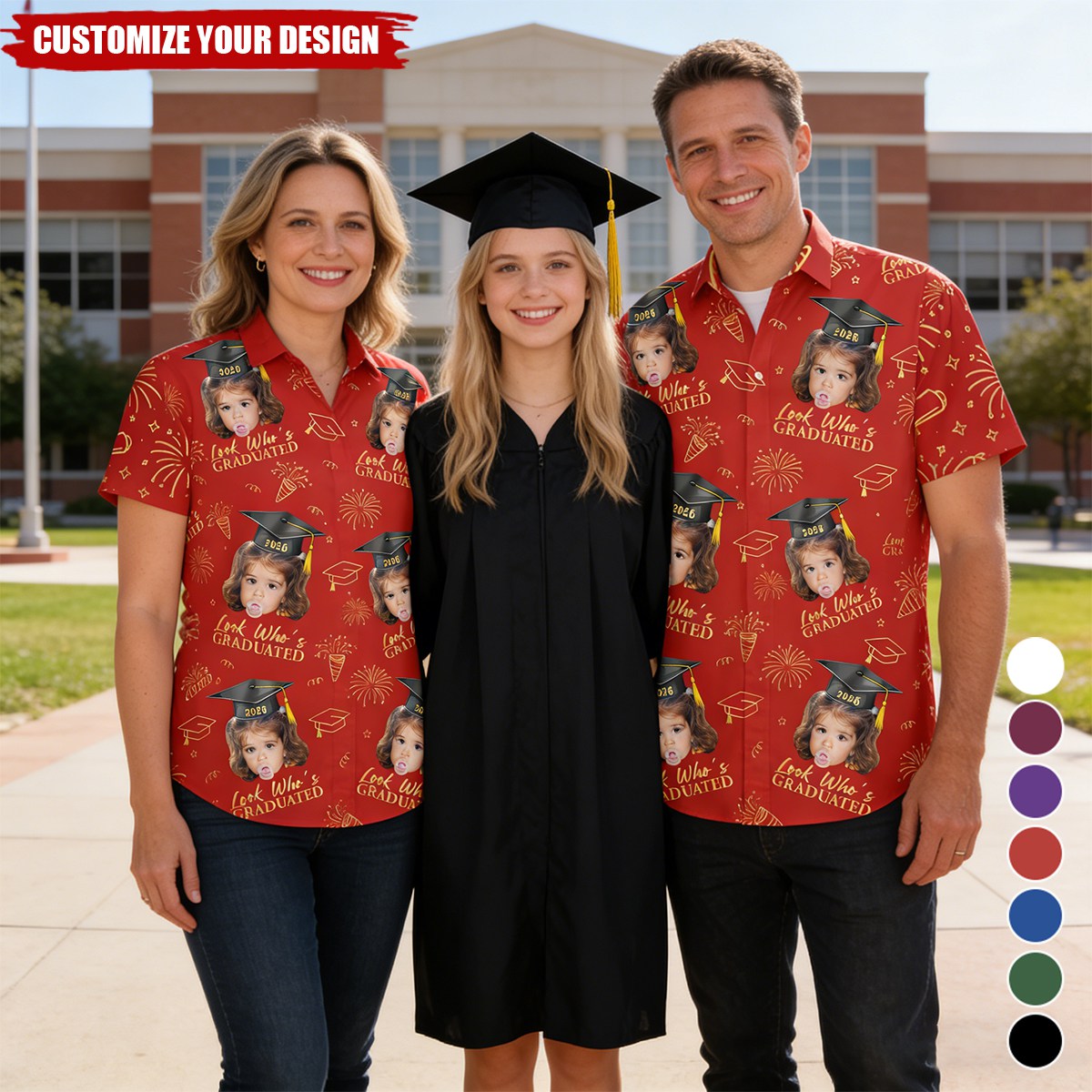 Graduation Matching Shirt With Photo - Vintage Childhood Themed - Personalized Hawaiian Shirt