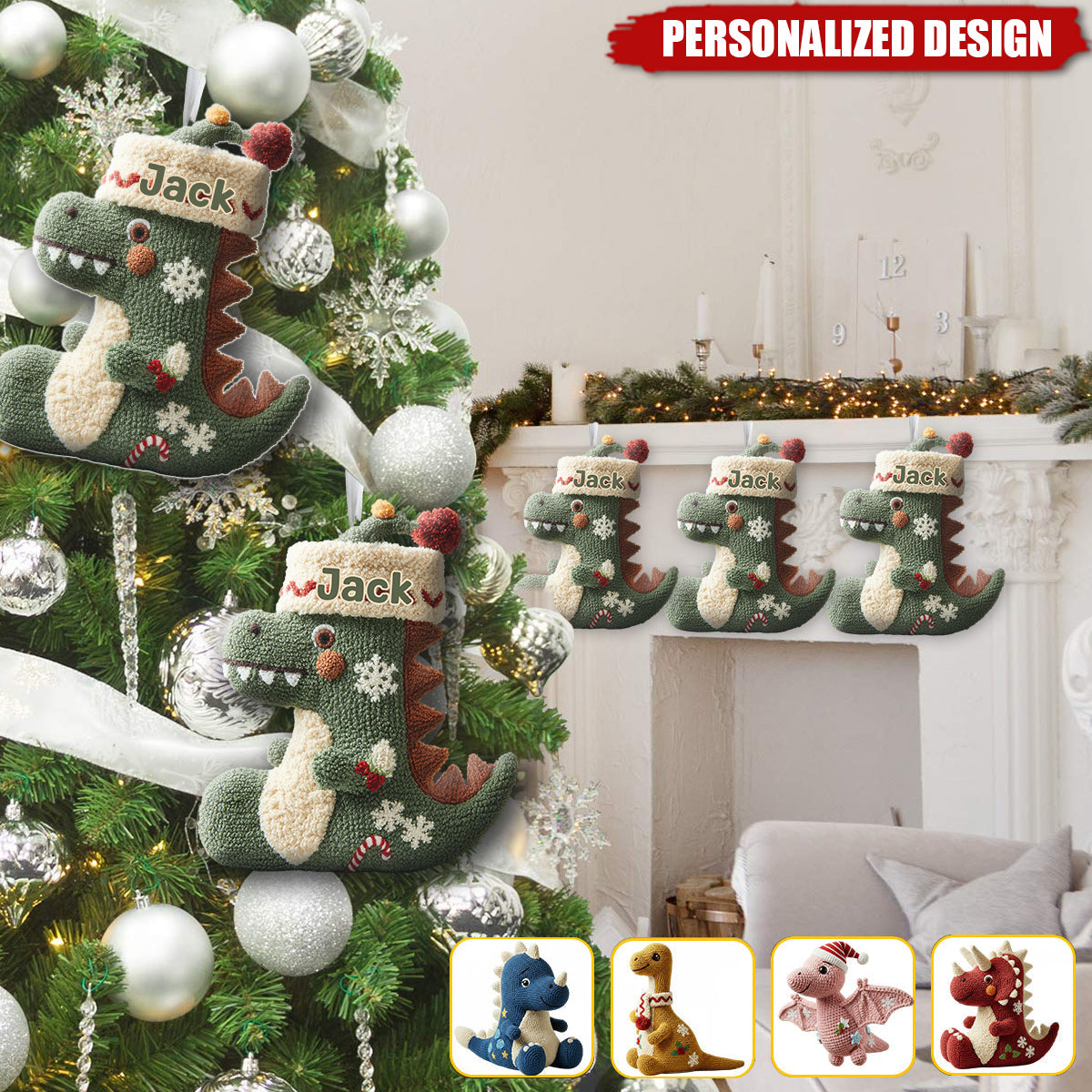 Dinomas-Personalized Kid Shaped Christmas Stocking