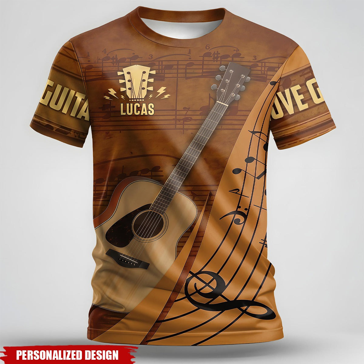 Love Guitar-Personalized All-Over Print T-Shirt, Gift For Guitarists