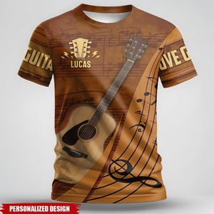 Love Guitar-Personalized All-Over Print T-Shirt, Gift For Guitarists