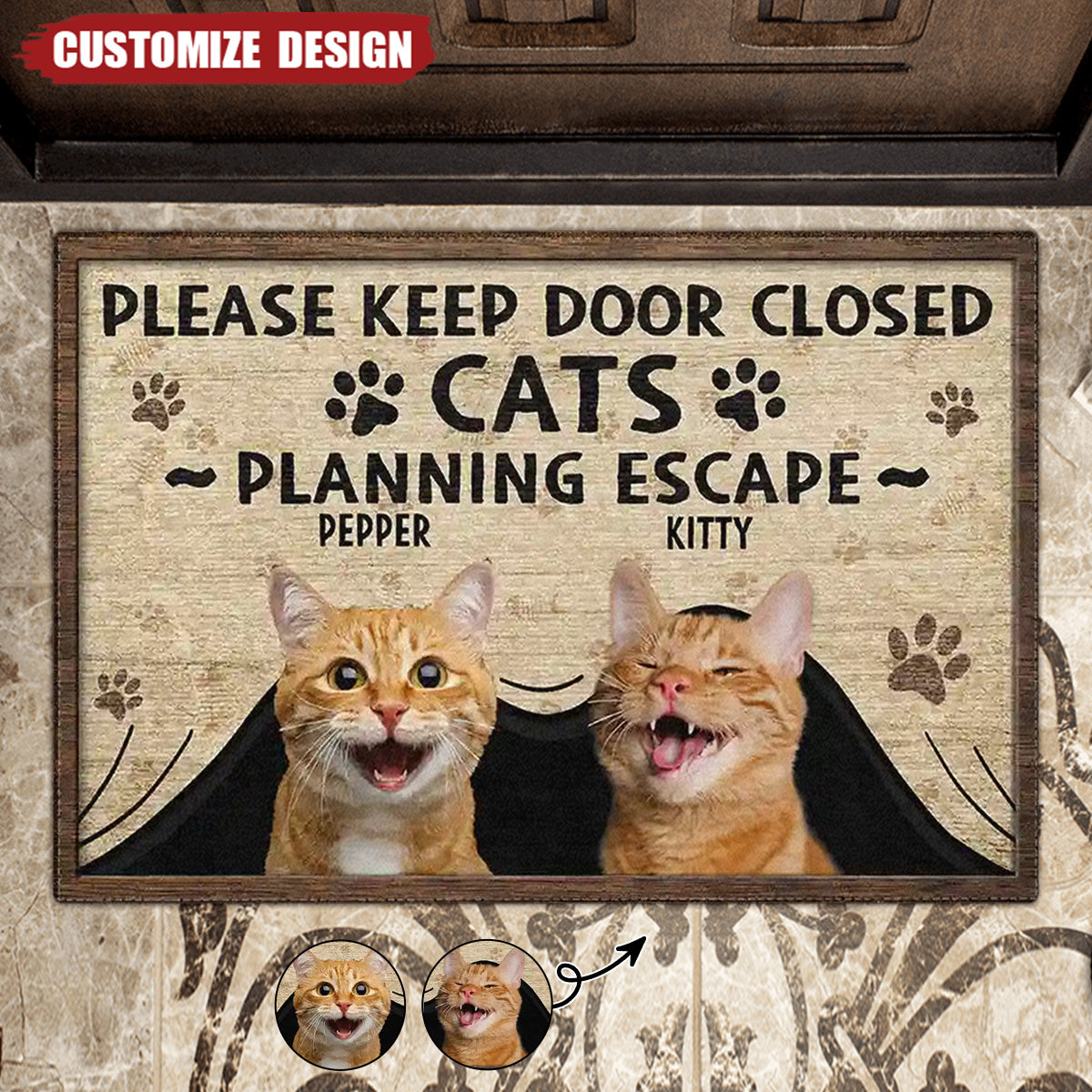 Cats Planning Escape-Personalized Photo Doormat-Gift For Cat Lovers