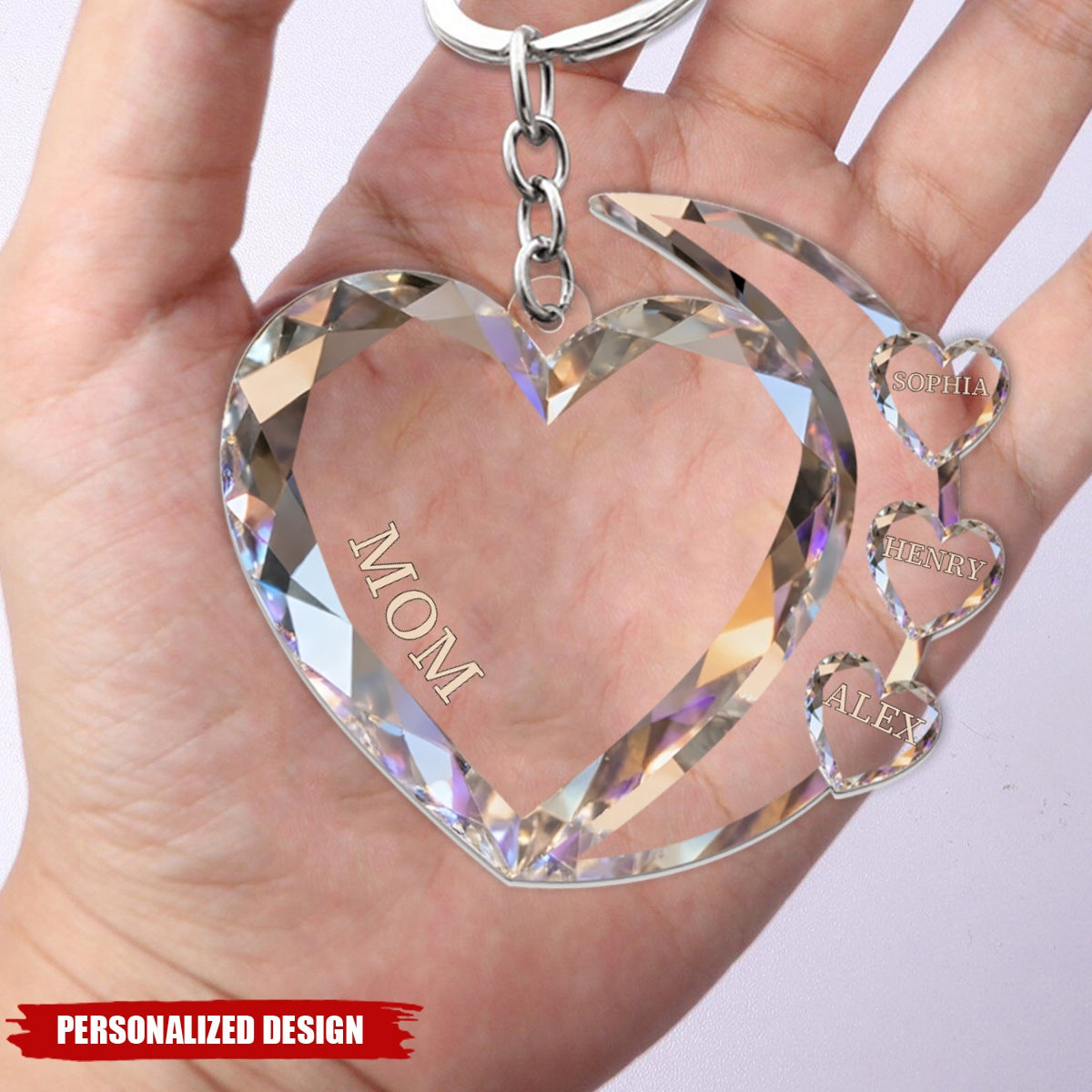 Sparkling Hearts-Personalized Family Transparent Keychain