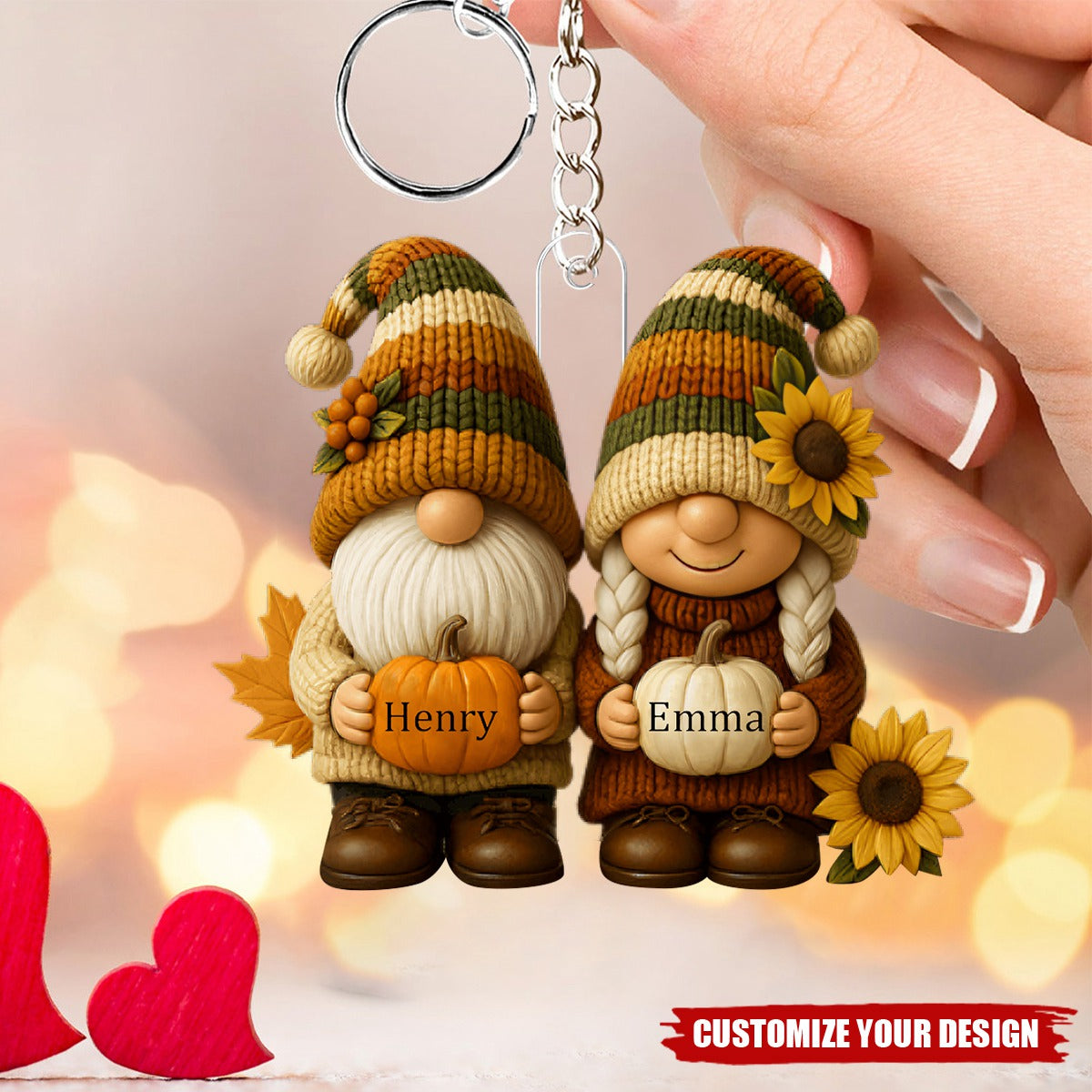 Growing Old Together, Couple With Sunflowers And Pumpkins Keychain, Gift For Couples And Grandparents