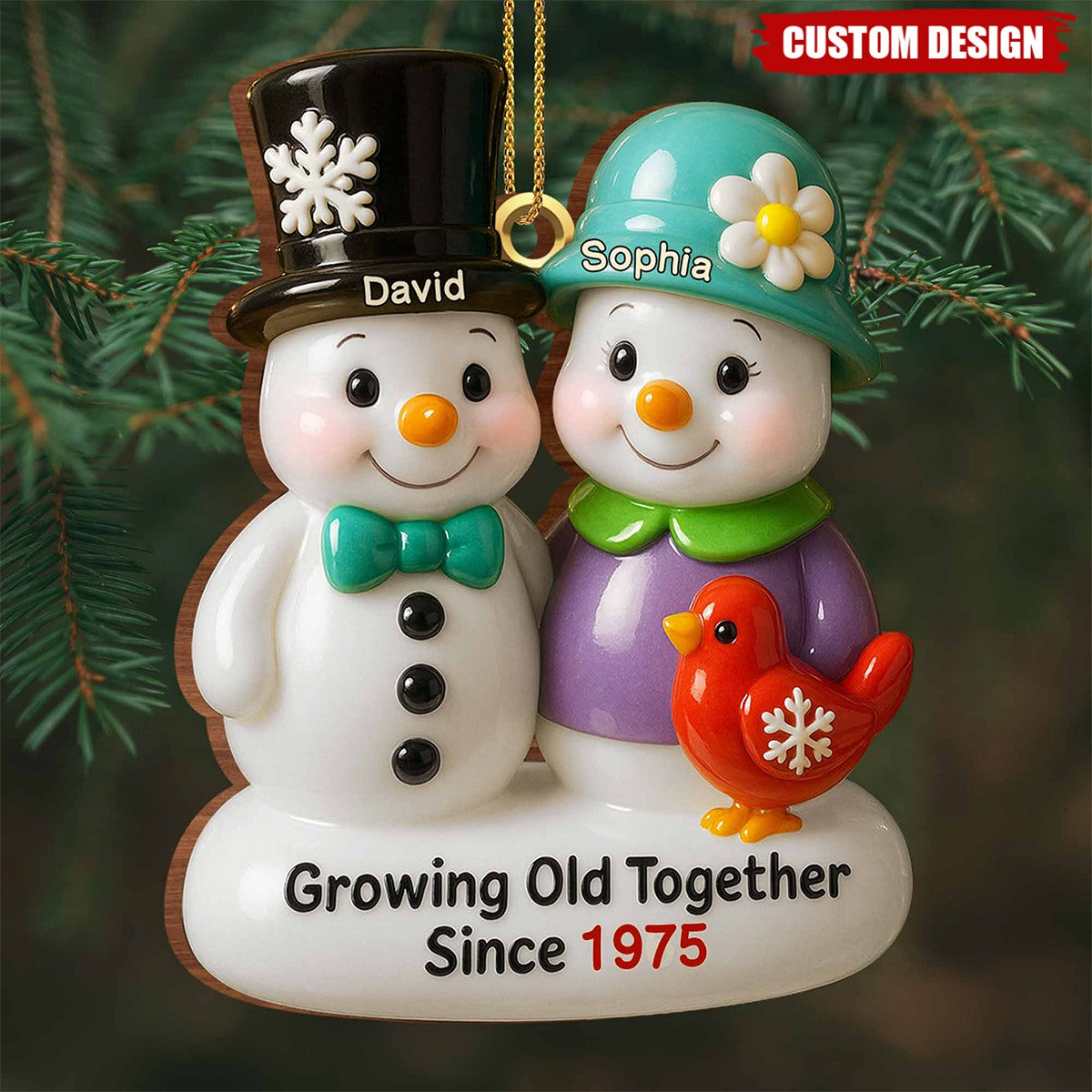 Growing Old Together Snowmen Ornament,Custom Wood Ornament,Gift For Couples