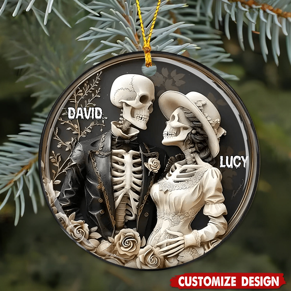 Personalized Skull Couple Christmas Ornament