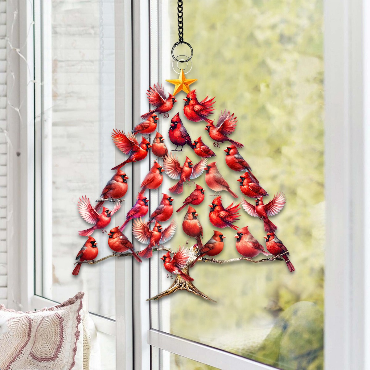 Cardinal Tree Window Suncatcher Ornament - Gift For Bird Lovers