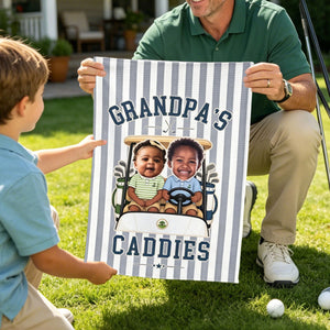 Personalized Dad Golf Towel, Papa's Caddies Golf Gift from Kids, Custom Photo Faces for Grandfather
