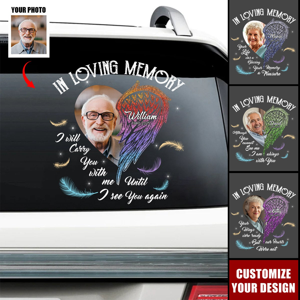 In Loving Memory Half Of My Heart Is In Heaven With My Angel - Personalized Decal, Memorial Gift