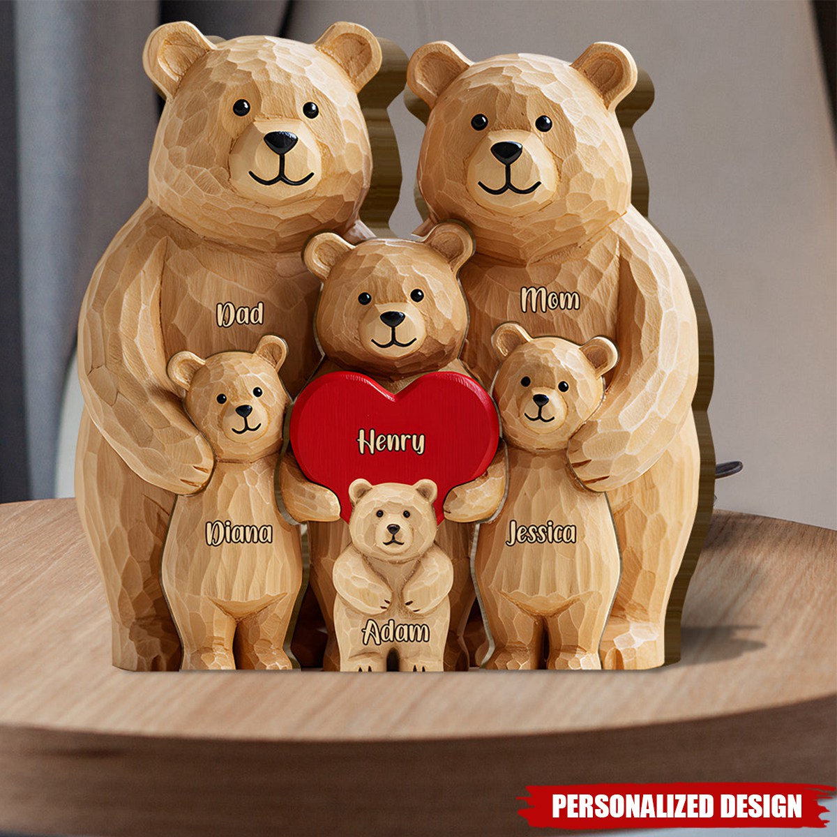 Bear Family-Personalized Family Shaped Wooden Puzzle