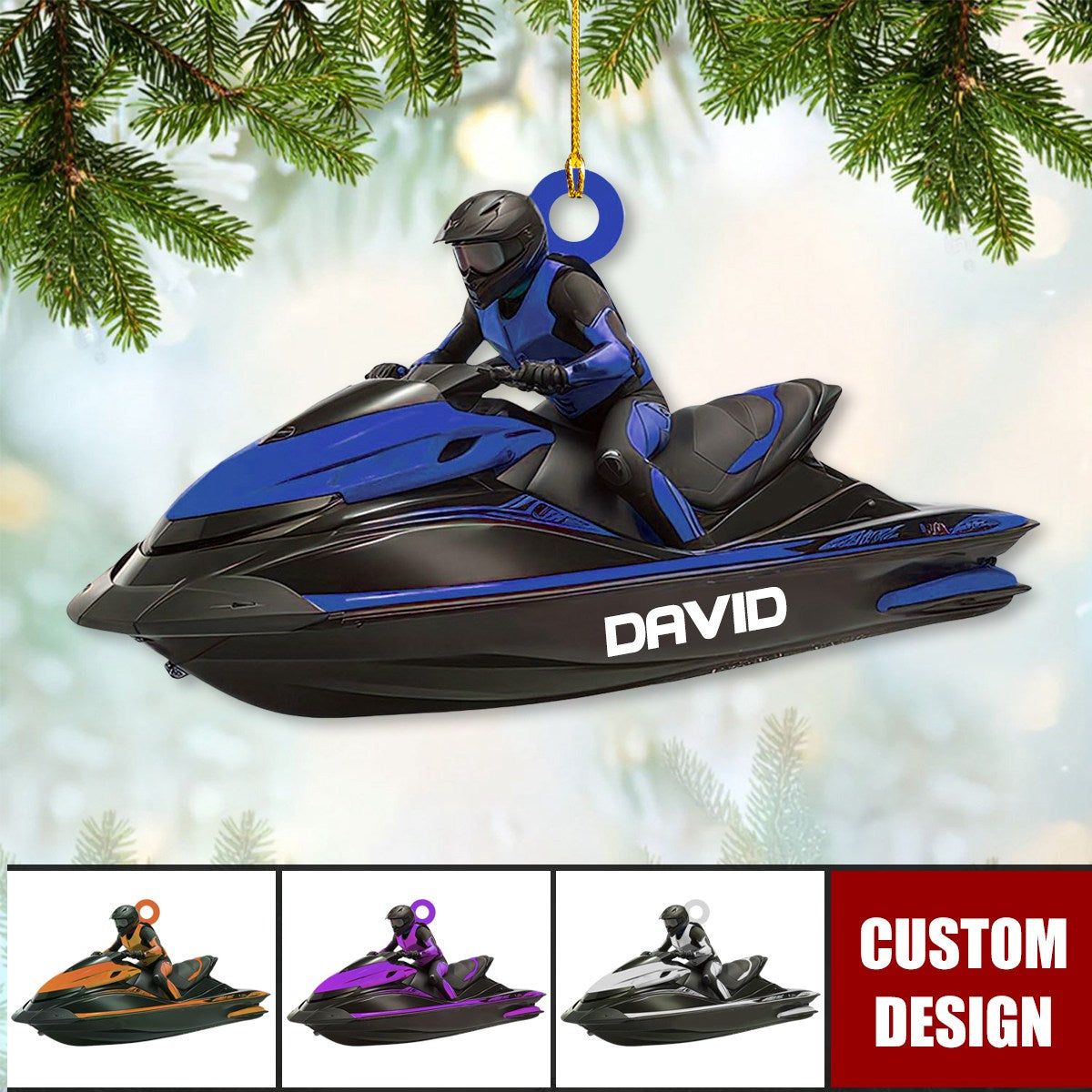 Personalized Jet Boat Ski Christmas Ornament