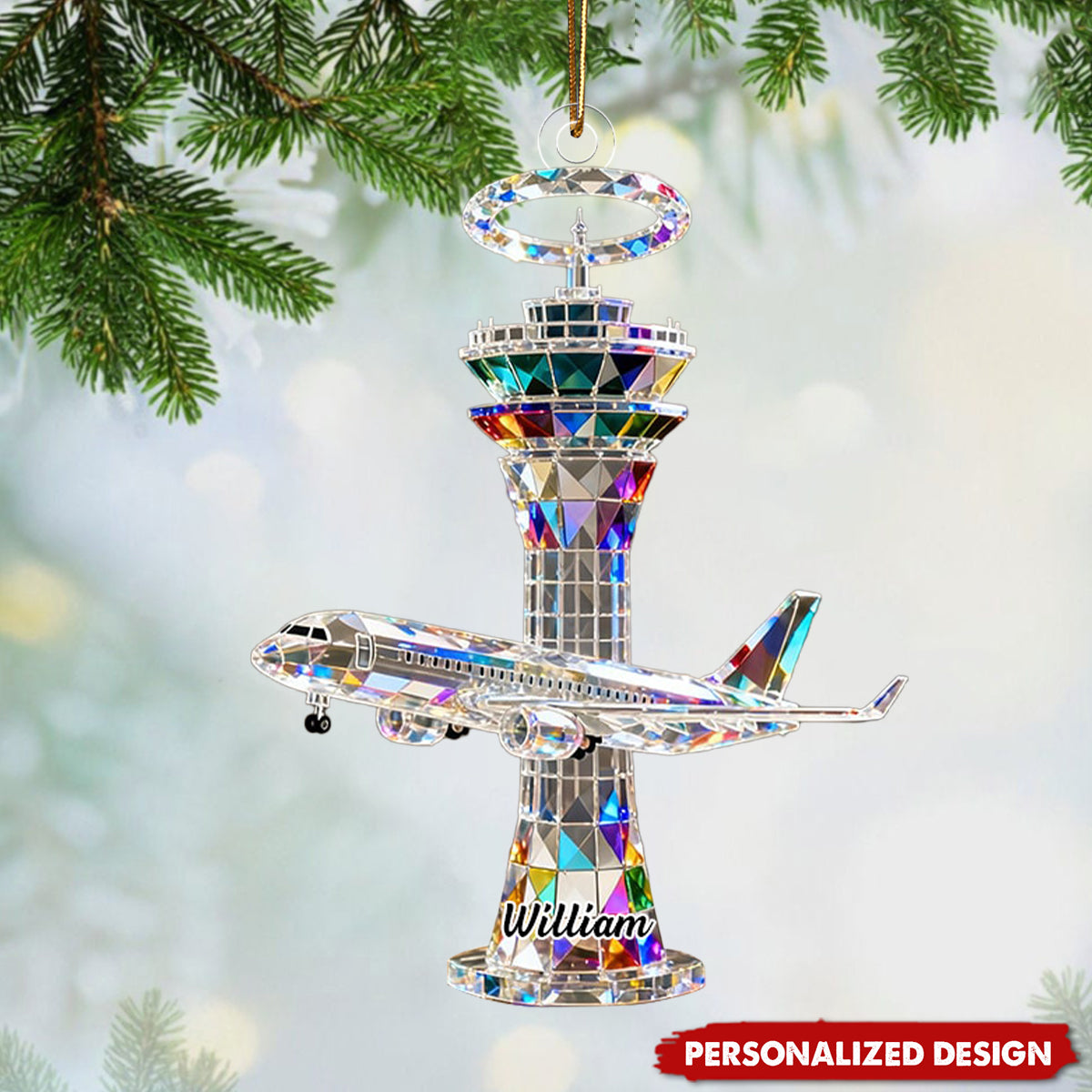 Personalized Airplane Tower Themed Ornament