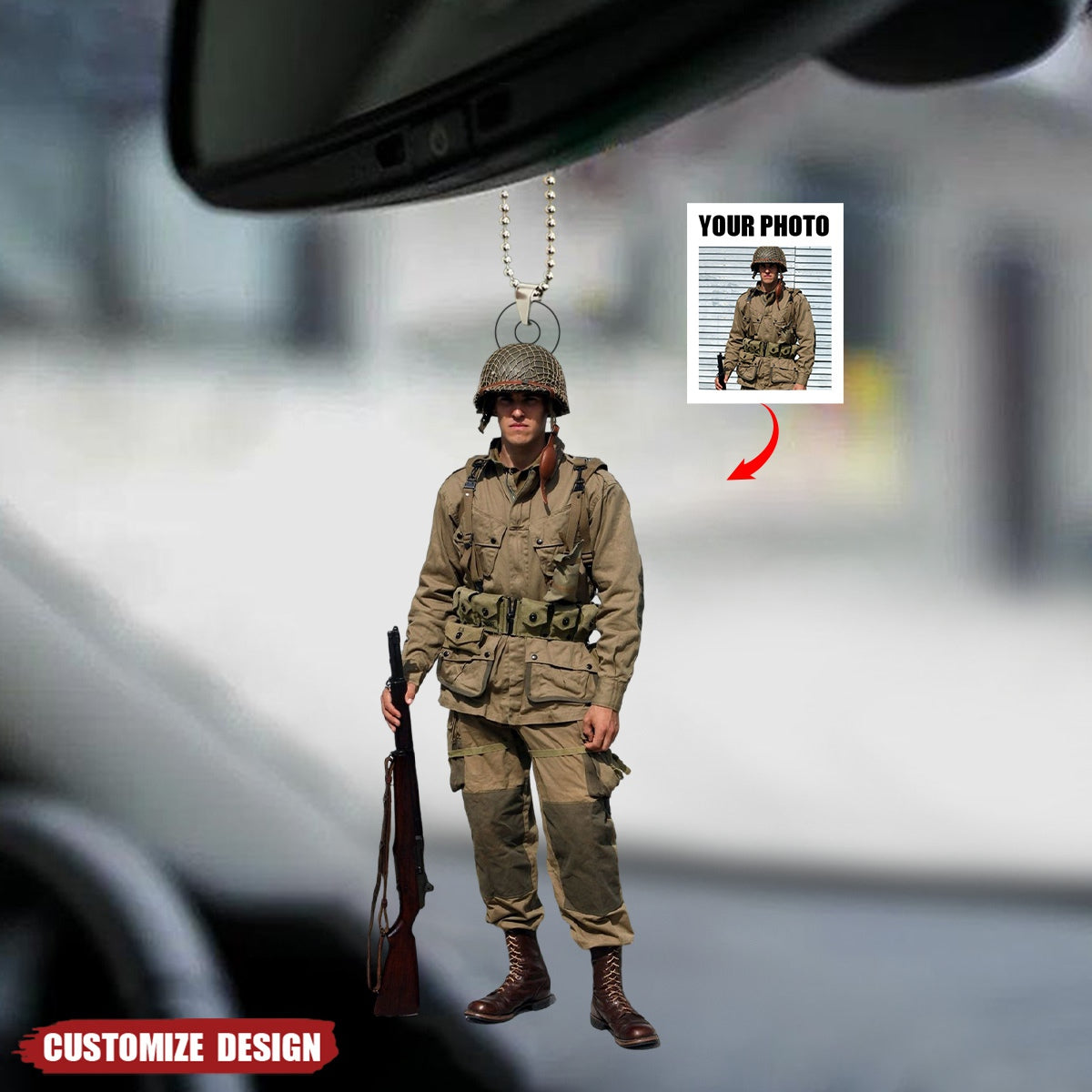 Personalized Upload Photo Car Ornament - Gift For Military