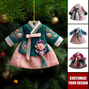 Personalized Korean Hanbok Dress Acrylic Ornament, Custom Cultural Holiday Keepsake
