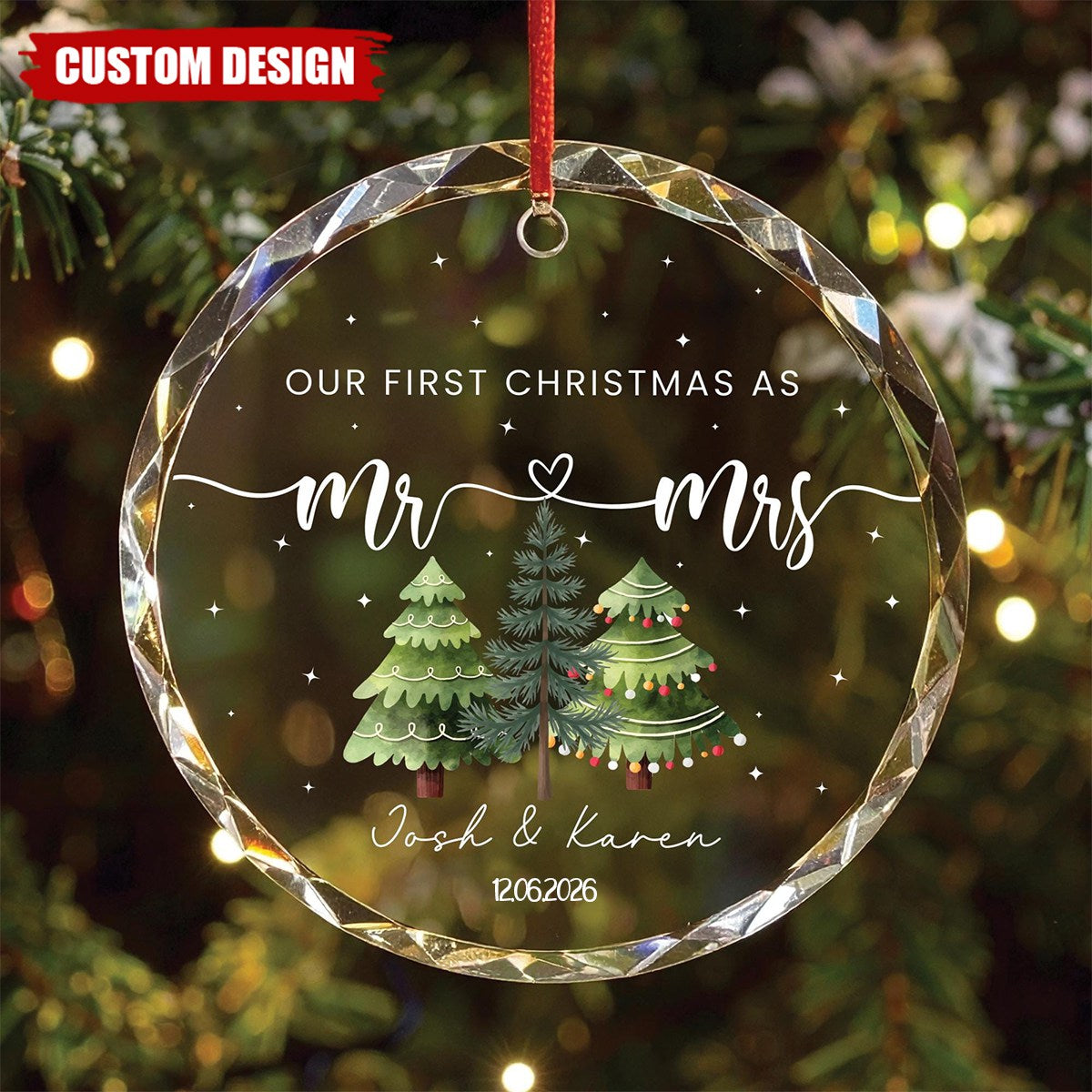 Our First Christmas As Mr & Mrs - Personalized Glass Ornament - Gift for Newlywed, Gift for Couple