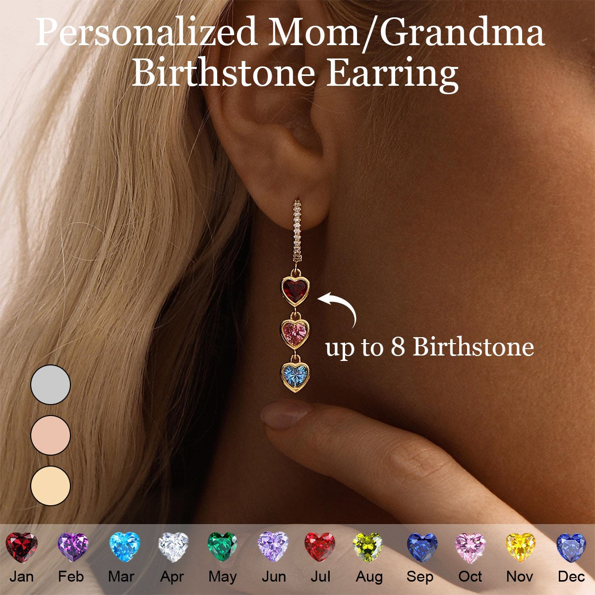 Personalized Heart Birthstone Dangle Hoop Huggie Earrings-Mothers Day Gift