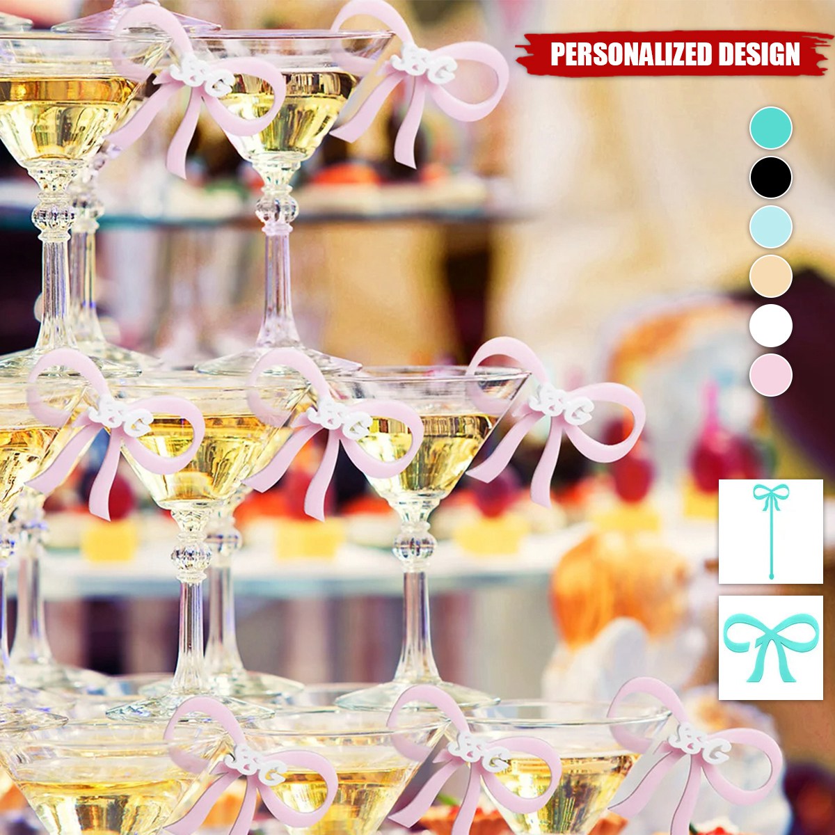 Personalized Multicolor Acrylic Coquette Bow Drink Tag and Stirrer-Wedding Birthday Party Essentials Gift