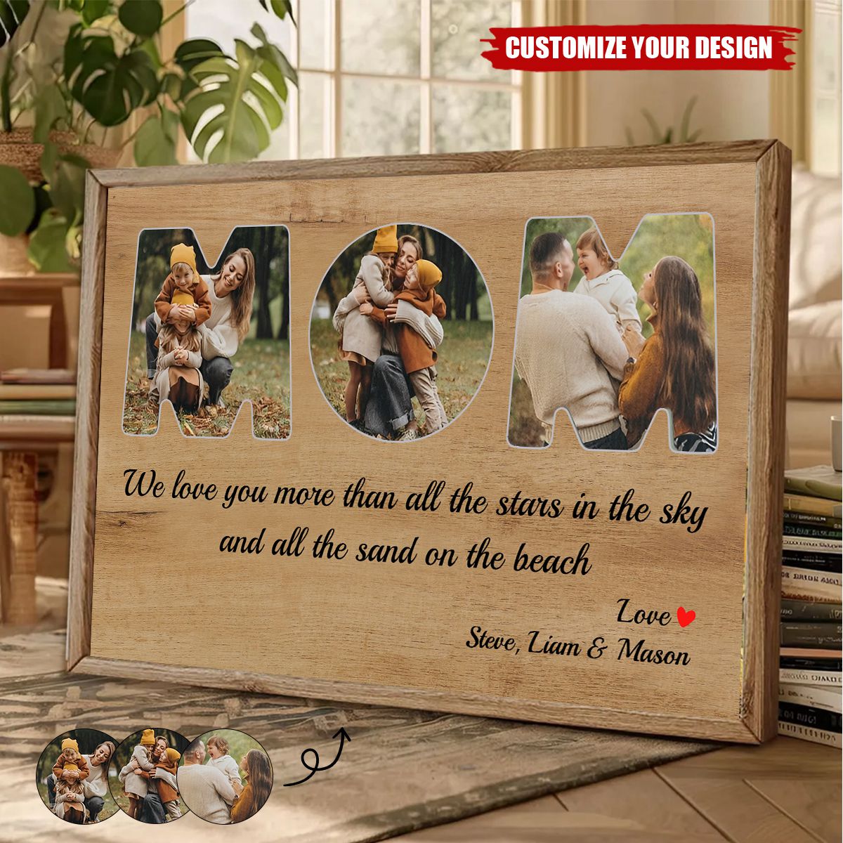 Mom Custom Photo - Personalized Wood Background Horizontal Poster