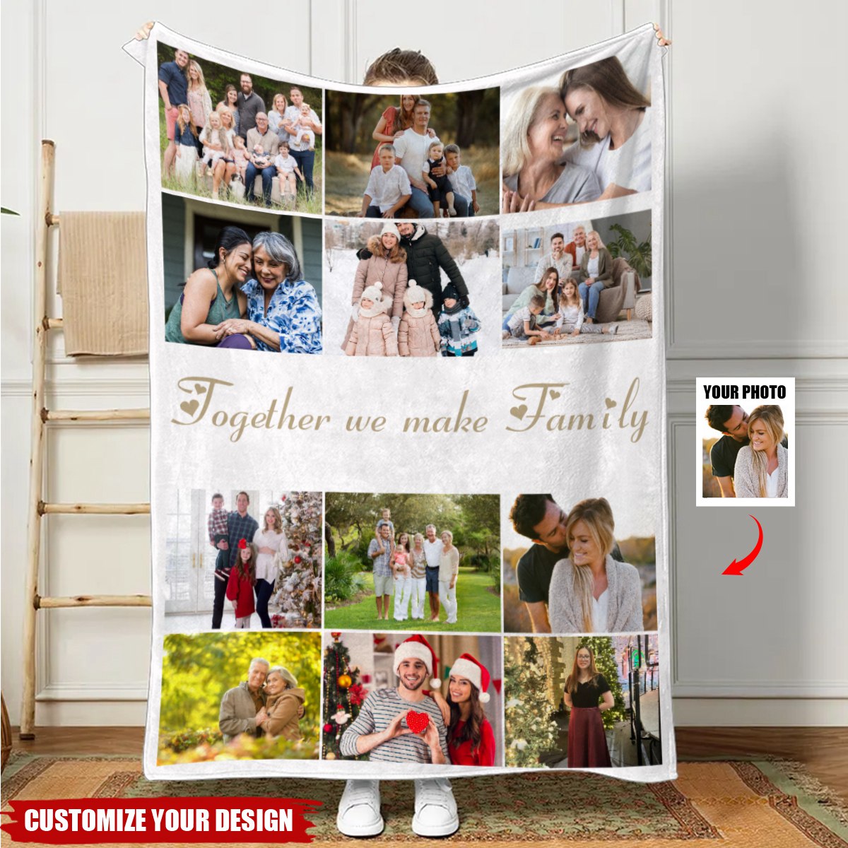 Personalized 12 Photos Collage Super Soft Blanket with Text  Mother's Day Gift for Family Friend