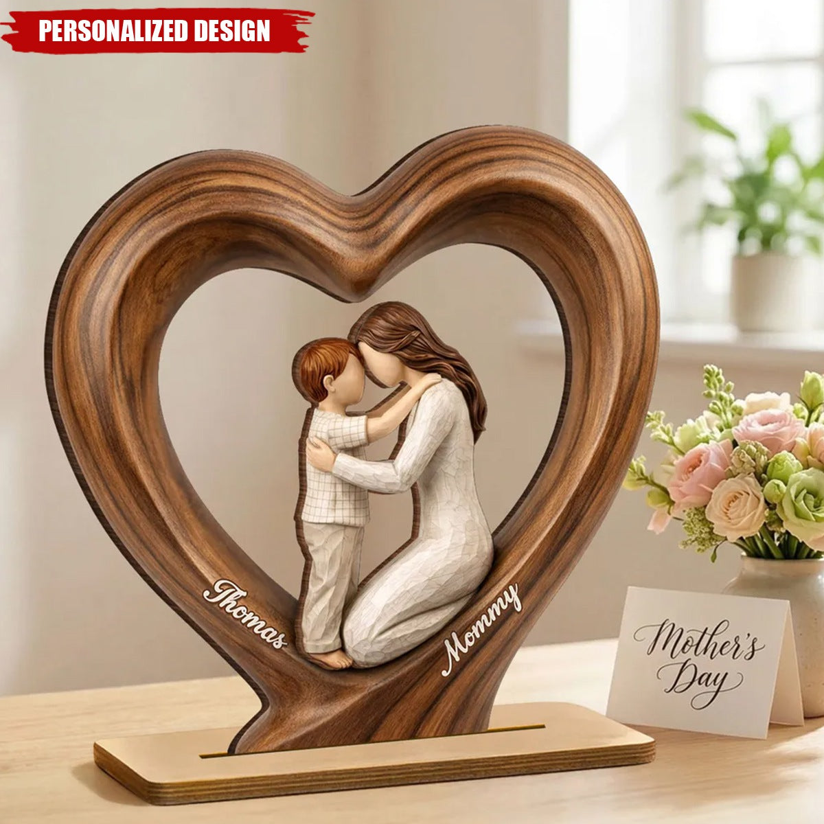 Mom and Daughter Son-Personalized Wooden Plaque-Mother's Day Gift for Mom, Wife