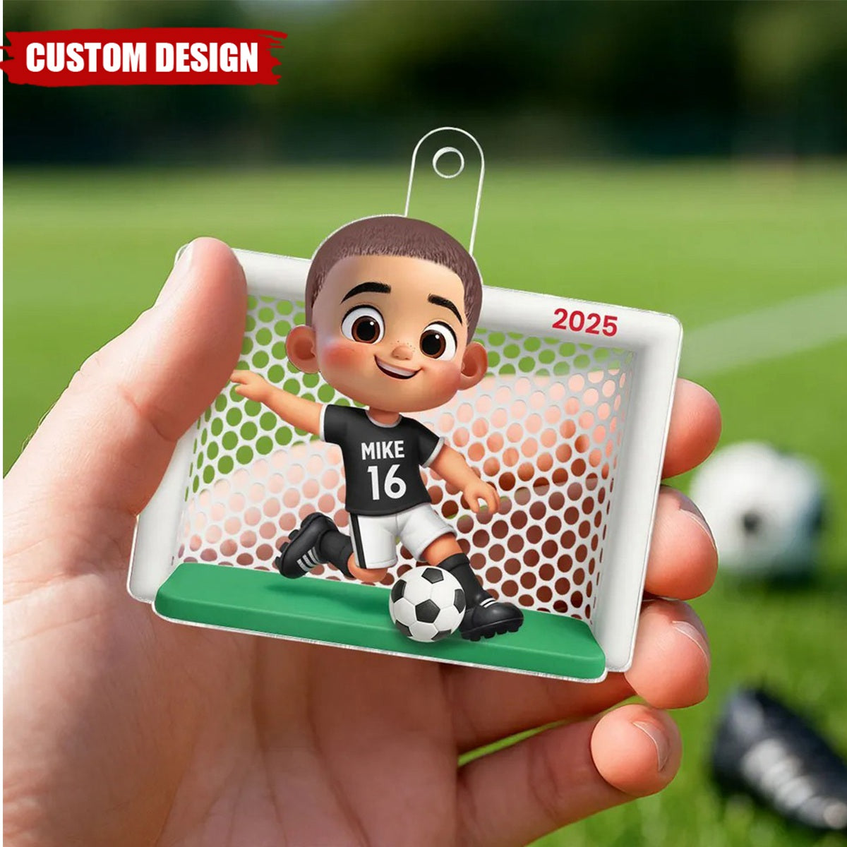 Boy Girl Soccer Player Personalized 2D Flat Acrylic Ornament, Christmas Gift