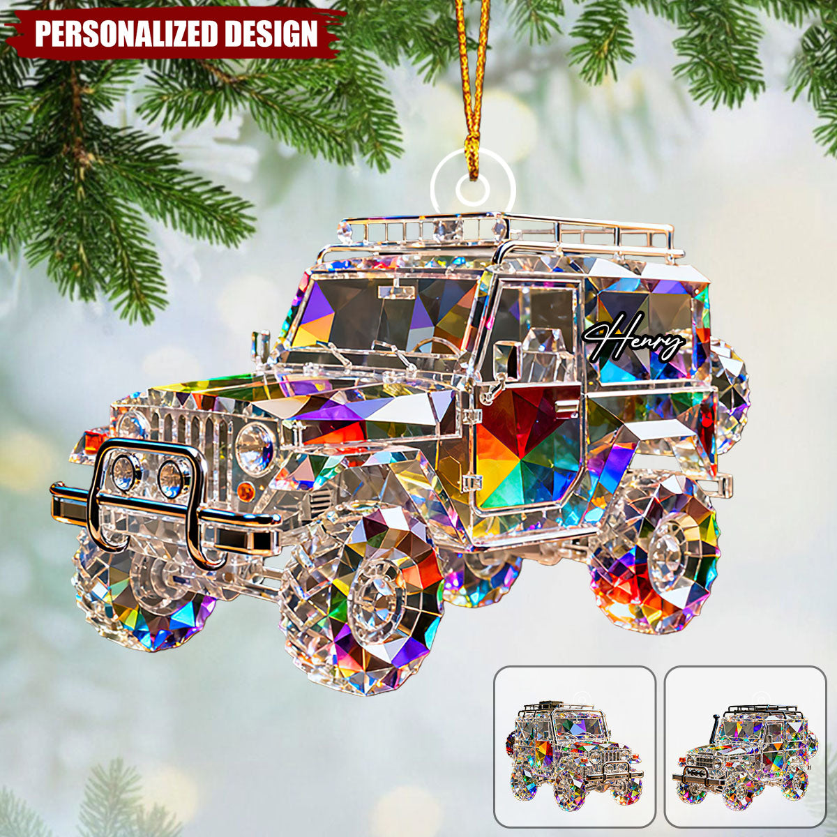 Personalized stained glass SUV themed ornament