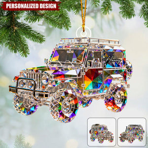 Personalized stained glass SUV themed ornament