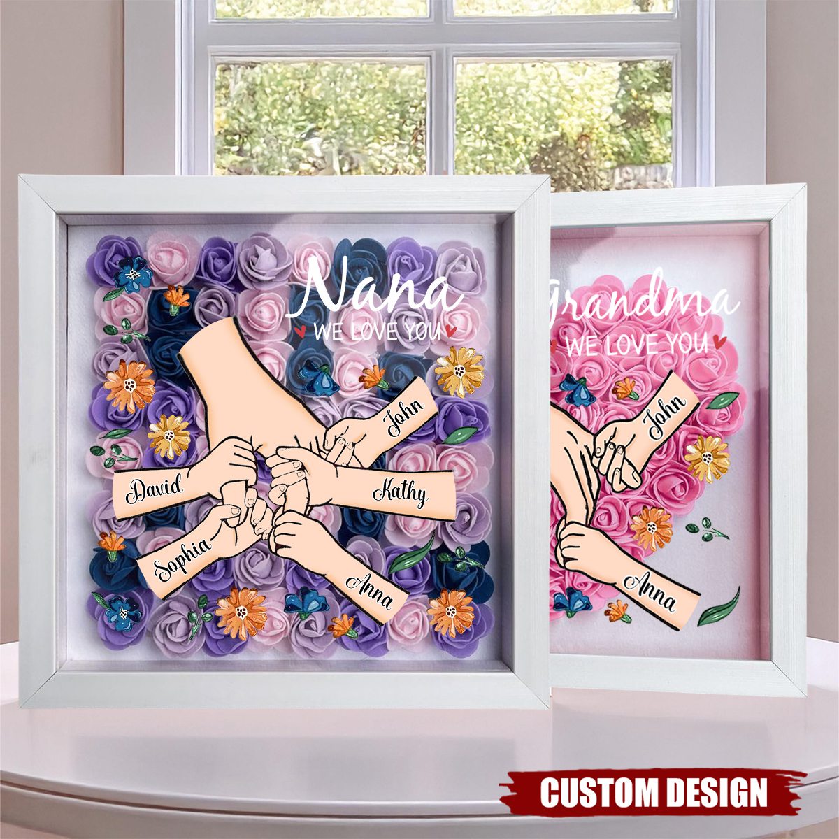 Grandma We Love You - Personalized Flower Shadow Box With Name, Mother's Day Gift
