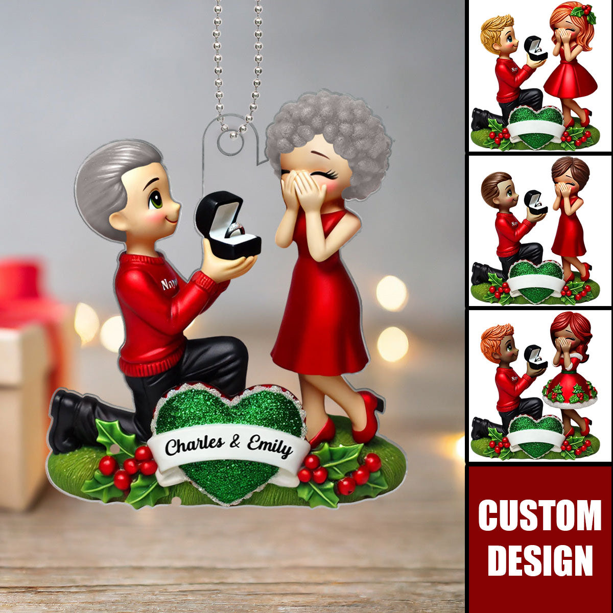 Marriage Proposal 3D Effect Ornament for Couples, Personalized Newly Engaged Gift, "She Said Yes!" Ornament