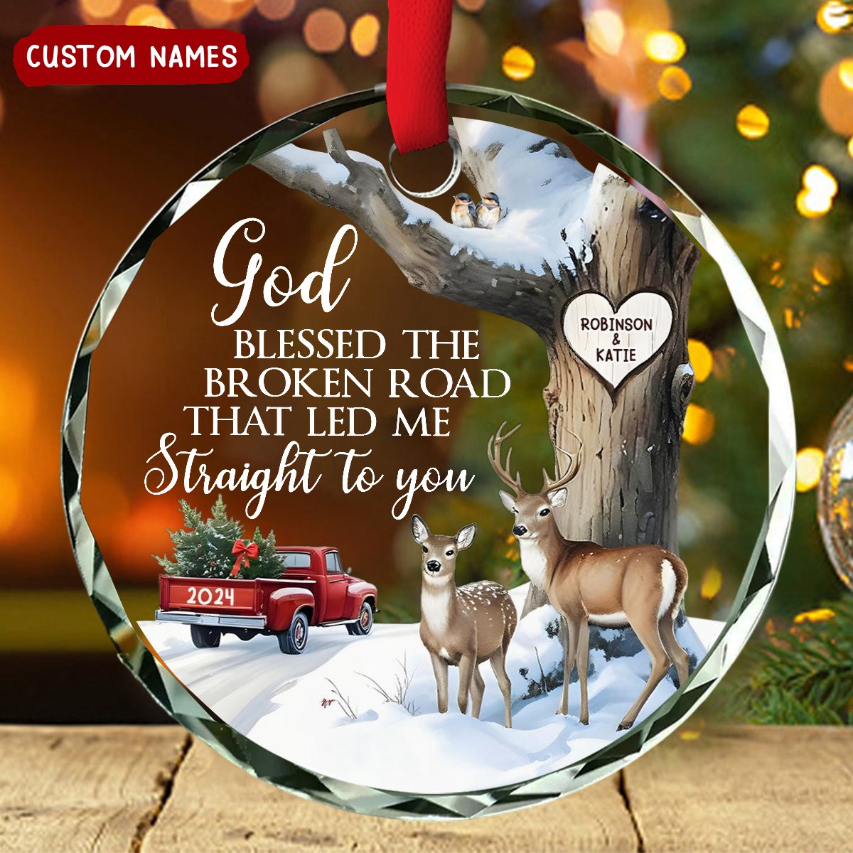 Personalized The Broken Road That Led Me Straight To You Glass Ornament