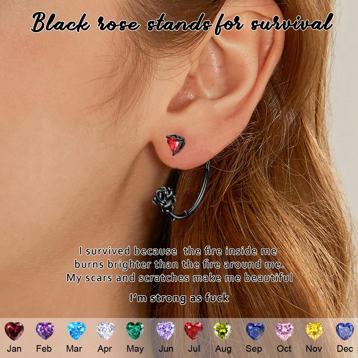 Rise from ashes Black Rose Earring