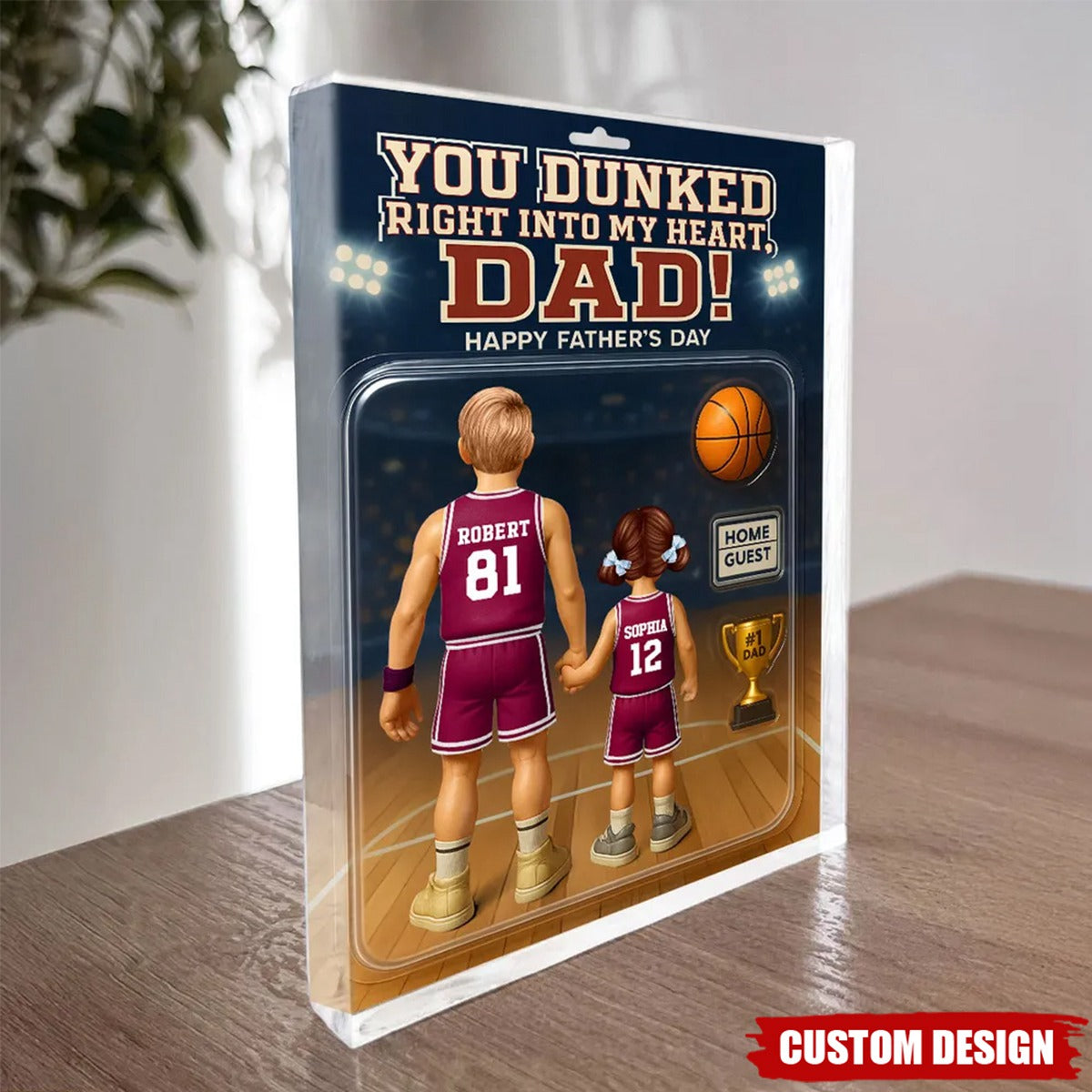 You Dunked Right into my Heart Dad - Personalized Basketball Shaped Acrylic Plaque
