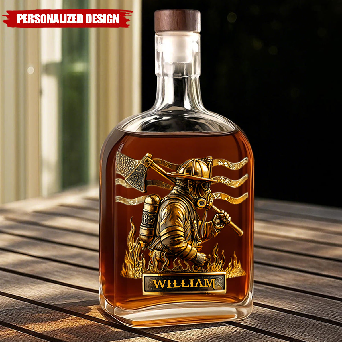 Proud Firefighter-Personalized Sibling Wine Bottle