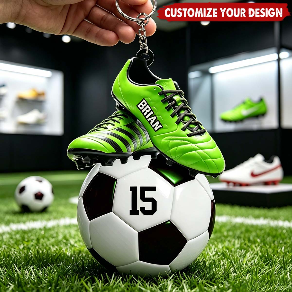 Personalized Soccer Keychain: Custom Name & Number, Unique Gift for Soccer Lovers