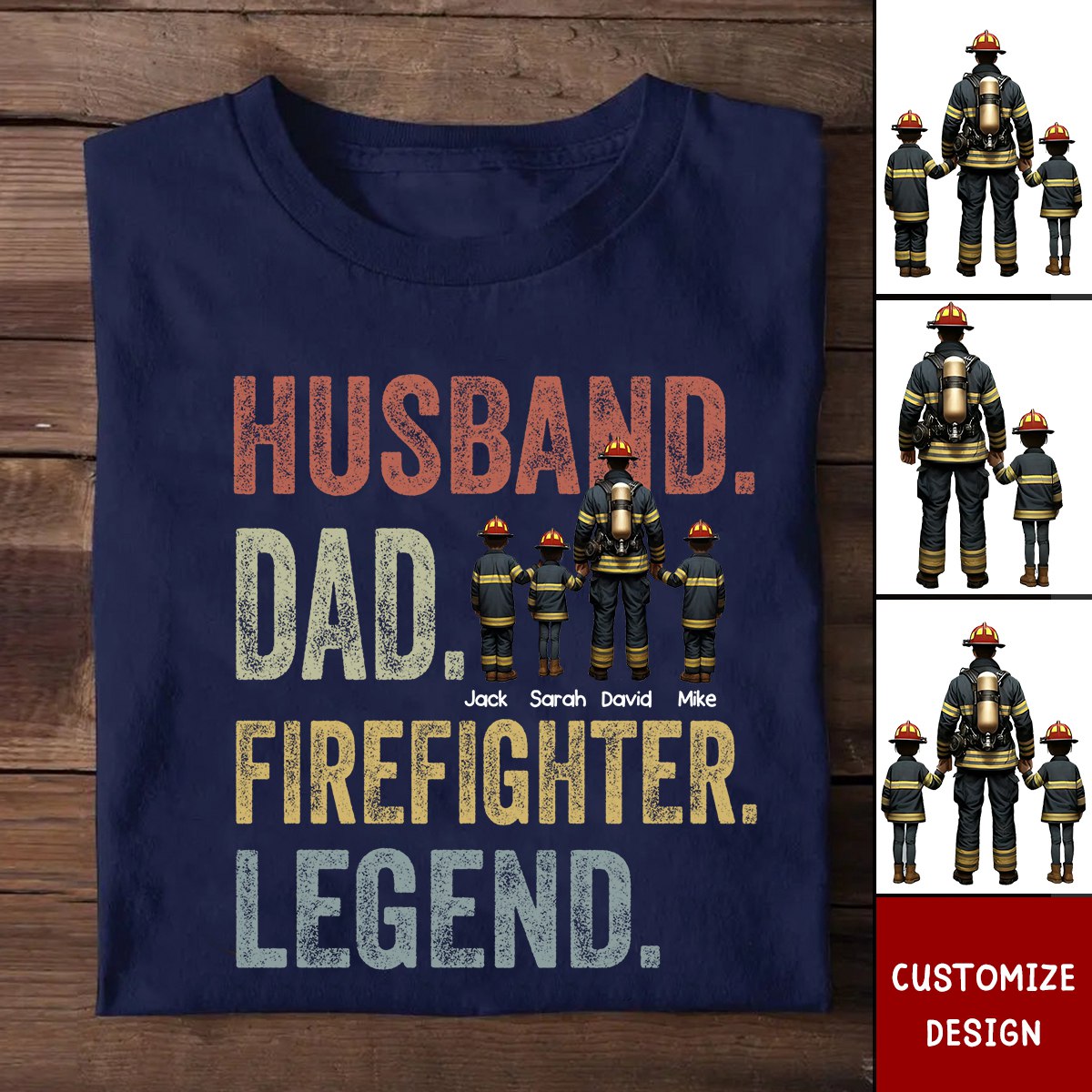 Personalized Husband Dad Fierefighter Legend Firefighter & Chirldren T-shirt