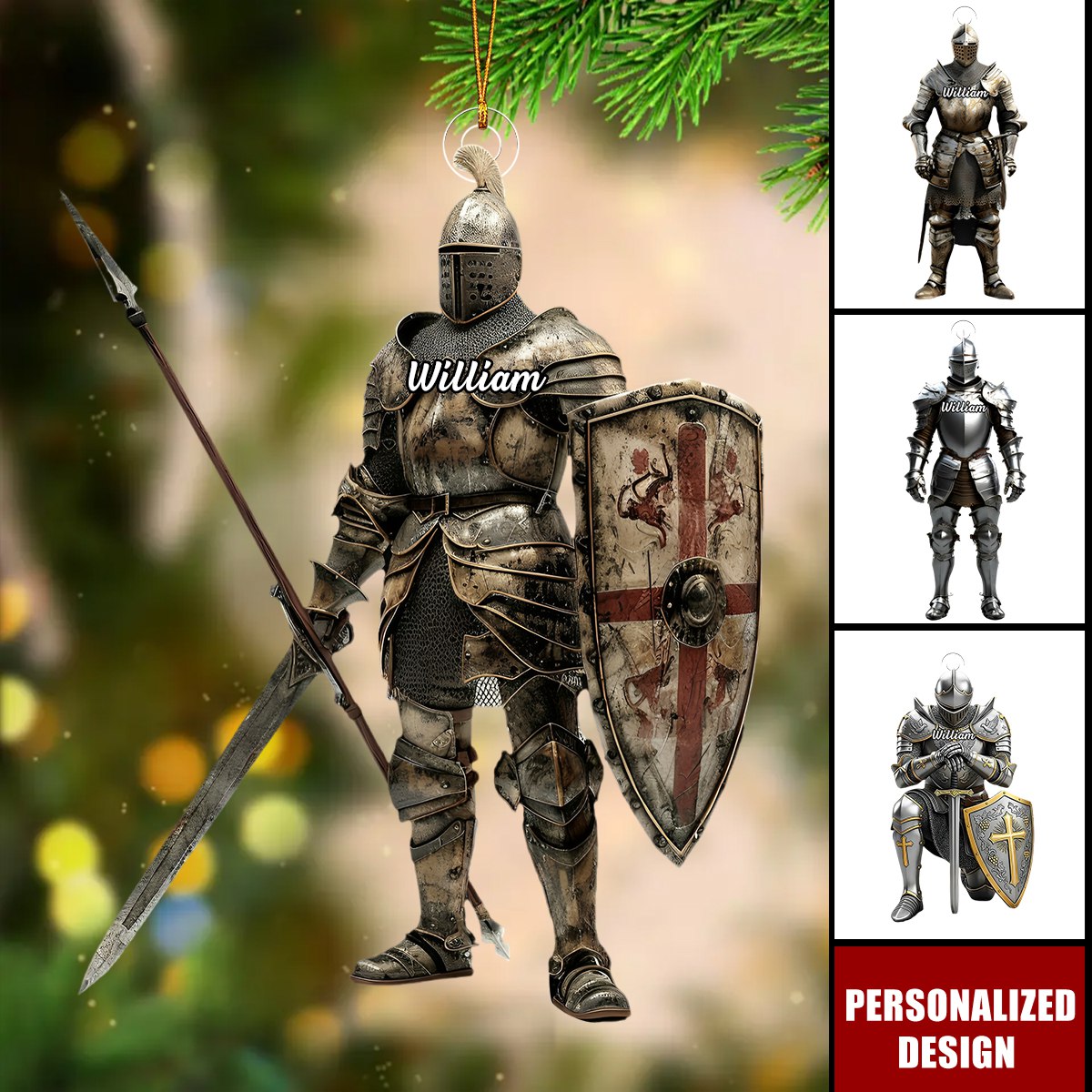 Personalized knight armor Christmas ornament