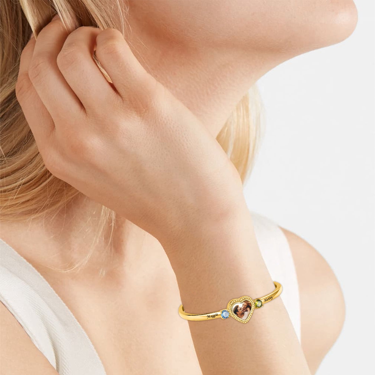 Personalized Heart Birthstone Bracelet-Gift For Mom, Grandma