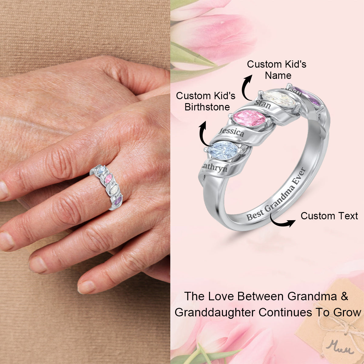 Personalized Spiral Marquise Row Ring