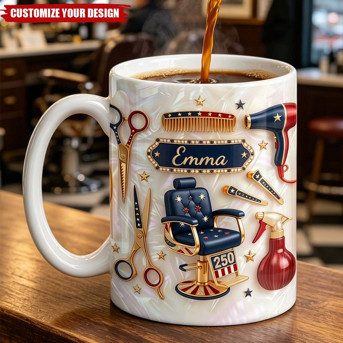Personalized Patriotic Hair Stylist Coffee Mug, Gift For Hairdresser and Barbers