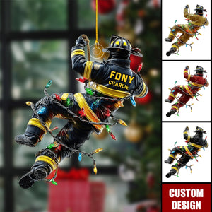 Holiday Rescue - Personalized Firefighter Acrylic Ornament - Gift For Firefighter